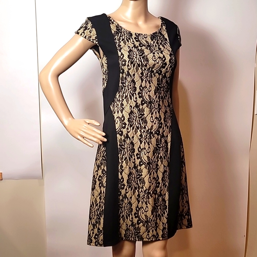 Solitaire by Ravi Khosla Nude Mini Dress w/Black Lace
